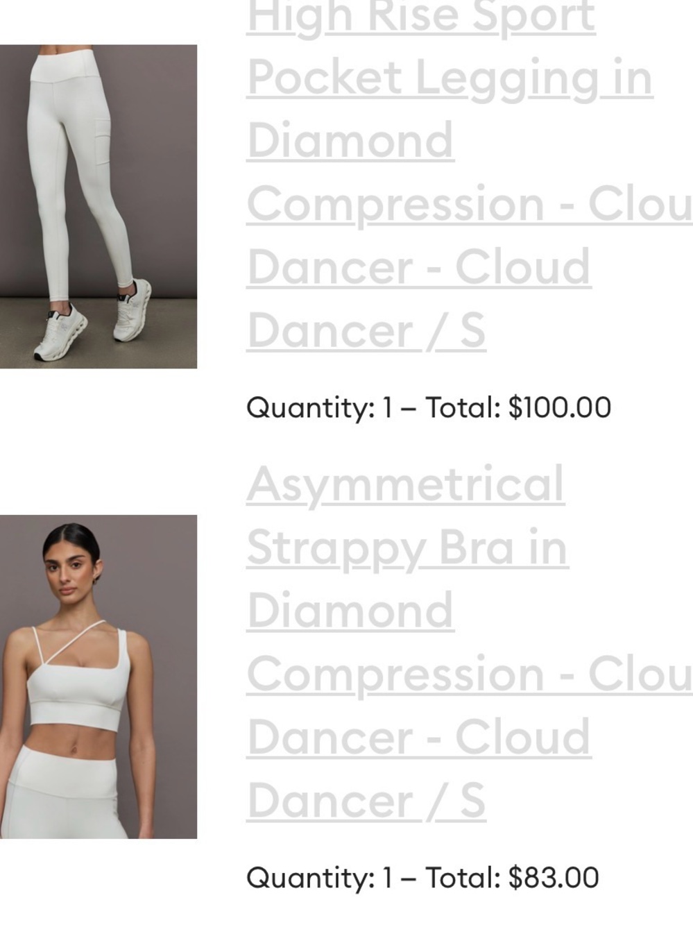 Carbon 38 Sport Pocket Legging and Strappy Bra in Cloud Dancer size small